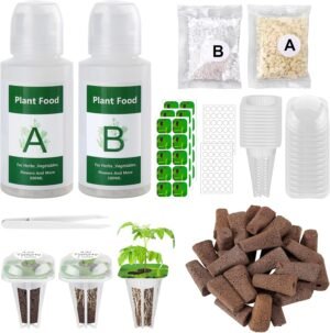 Hydroponics Pods Kit, 30 Pcs Square Seed Grow Sponges with 12 Pcs Baskets, A&B Solid Plant Food, Compatible with IDOO-IG201 7 Pods/QYO/LYKO/ZUAIAI Hydroponics Plants Growing System Supplies