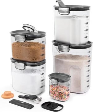 ProKeeper+ 9 Piece Clear Plastic Airtight Food Flour and Sugar Baker’s Kitchen Storage Organization Container Canister Set with Magnetic Accessories