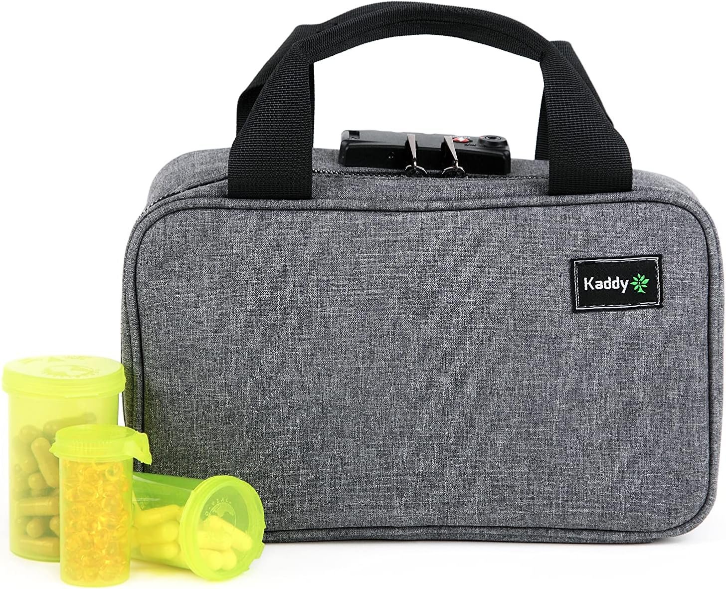 Kaddy Secure Pill Organizer Box, Storage for Bottles of Medicine or Supplements; Toiletry; Travel or Home, TSA Approved Lock(Grey)