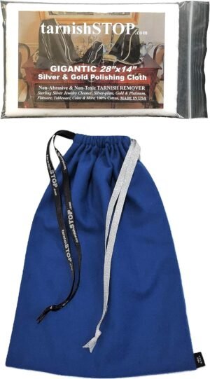 Save 3.00 Bundle, TarnishSTOP, USA Made, (13″x10″, Blue) Luxury Anti-Tarnish Prevention Cloth Bag, Silver Storage, Sterling, Jewelry, Flatware, Silverplate, & Silver Polishing Cloth Tarnish Removal