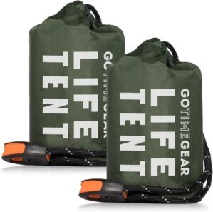 Go Time Gear Survival Life Tent • 2 Person Mylar Emergency Shelter Tube Tent + Paracord • All-Weather Protection for Camping, Hiking, & Survival Kits • Includes Emergency Whistle
