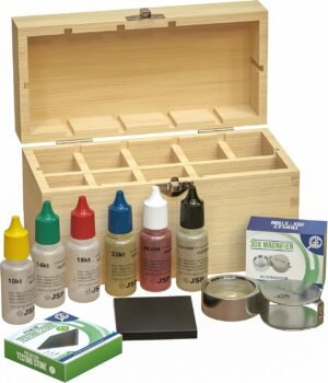 Professional Gold, Silver, Platinum Jewelry Testing Kit with Stone Instructions and Box with 30X Eye Loupe Magnifier Precious Metals 10K 14K 18K 24K 999 925 Scrap