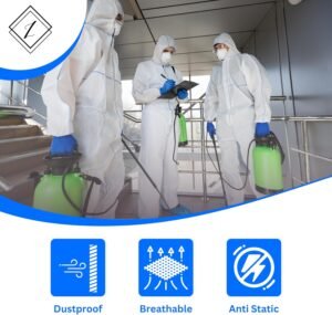 Hazmat Suits, Shoe Covers, Face Mask and A Pair of Nitrile Gloves all Included – 5 sizes Level III, Type A Coveralls