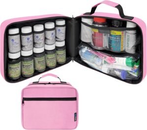 Large Padded Pill Bottle Organizer, Medicine Bag, Case, Carrier for Medications, Vitamins, and Medical Supplies – Travel Medicine Organizer and Home Storage Med Bag – Pink (Without Lock)