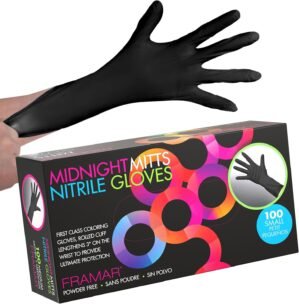 FRAMAR Powder Free Nitrile Gloves – 12 INCH Black Disposable Gloves Latex Free, Non Latex Gloves, Hair Dye Gloves, Tattoo Gloves, Mechanics Gloves, Small Nitrile Gloves, Disposable Gloves Small