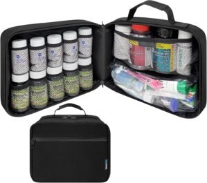 Large Padded Pill Bottle Organizer, Medicine Bag, Case, Carrier for Medications, Vitamins, and Medical Supplies – Travel Medicine Organizer and Home Storage Med Bag – Black (Without Lock)
