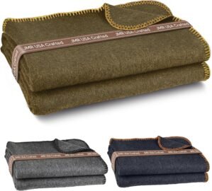 Wool Camping Blanket – 70% Wool Heavy-Duty Military Style Throw, Warm & Washable, Fire Retardant Cover for Emergency, Survival & Outdoor Use – Perfect for Camping, Car, Home & Hiking, Olive 62×84