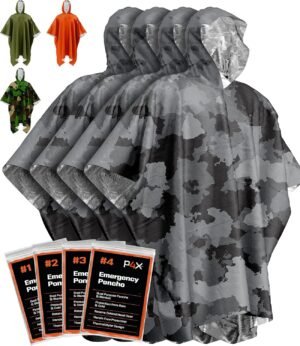 PREPARED4X Emergency Poncho with Mylar Blanket Liner – Heavy Duty, Waterproof, Wind-Resistant Green Rain Poncho for Outdoors, Camping, and Car Emergency Kits – Thermal Poncho
