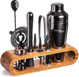 Mixology Bartender Kit: 10-Piece Bar Tool Set with Bamboo Stand | Perfect Home Bartending Kit and Martini Cocktail Shaker Set for a Perfect Drink Mixing Experience | Fun Housewarming Gift (Gun-Metal)