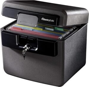 SentrySafe Black Fireproof and Waterproof Safe, File Folder and Document Box with Key Lock, Ex. 14.3 x 15.5 x 13.5 inches, HD4100