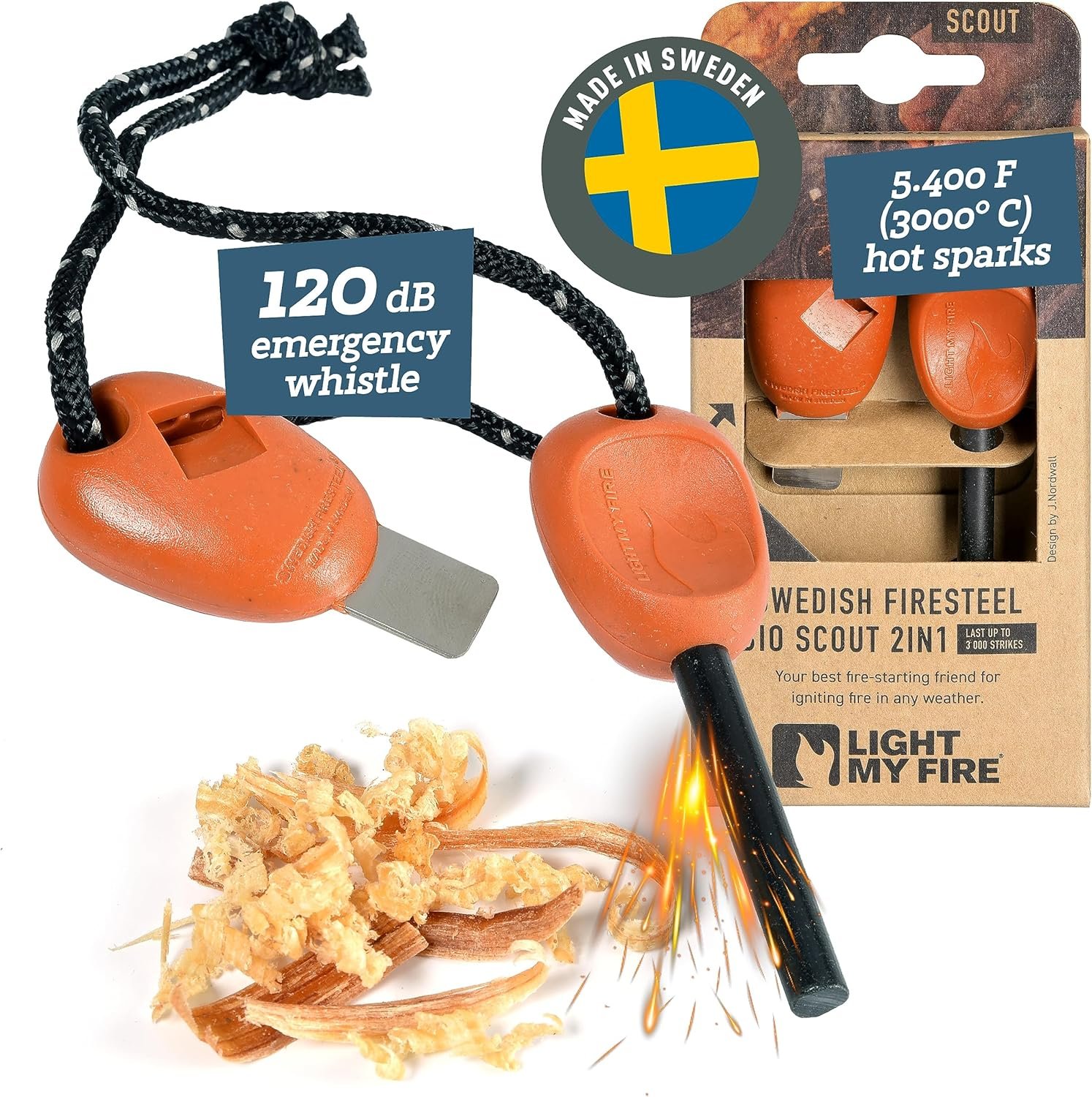 Light My Fire Flint Fire Starter Ferro Rod Survival Tool Scout — Fire Steel Bushcraft Gear — Flint and Steel Magnesium Fire Starter Kit — 2-in-1 Fire Starters for Campfires — 3,000 Strikes