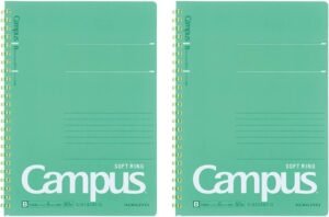 Kokuyo Campus Soft Ring Notebook, A5, B 6mm Dot Ruled, 29 Lines, 50 Sheets, Green, Set of 2, Japan Import (SU-S131BT-G)