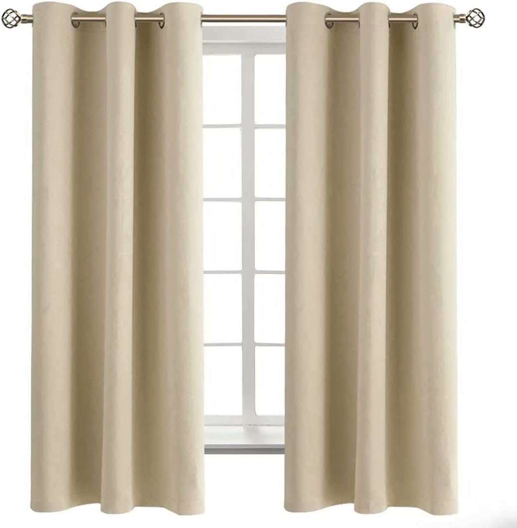 BGment Beige Room Darkening Curtains 63 Inches Long 2 Panels Set, Sunlight Blocking Thermal Insulated Grommet Window Treatment Drapes for Bedroom, Each Panel 42 x 63 Inch
