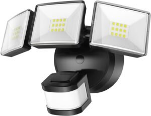 OREiN 3500LM/26W Flood Lights Outdoor, 240°/40FT Big Motion Sensor Outdoor Lights Dusk to Dawn Security Lights IP65 Waterproof 3 Modes for Outside 3500SQ.FT Front Door, Garage, Black (Hardwired)