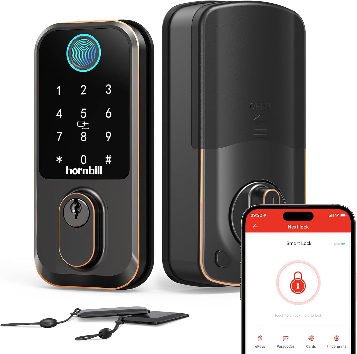 Keypad Wi-Fi Door Locks Smart: Biometric Deadbolt for Front Door, Hornbill Keyless Entry Door Lock Works with Alexa, Keyless Entry Unlock, Auto-Lock/Voice Control for New House, Oil Rubbed Bronze