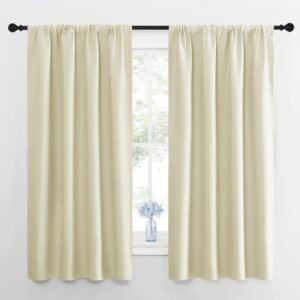 NICETOWN Blackout Curtains for Living Curtains, Room Darkening Window Curtain Panels, Easy-Care Solid Thermal Insulated Draperies/Drapes for Daughter Room (Beige, 2 Panels, 42 by 63)