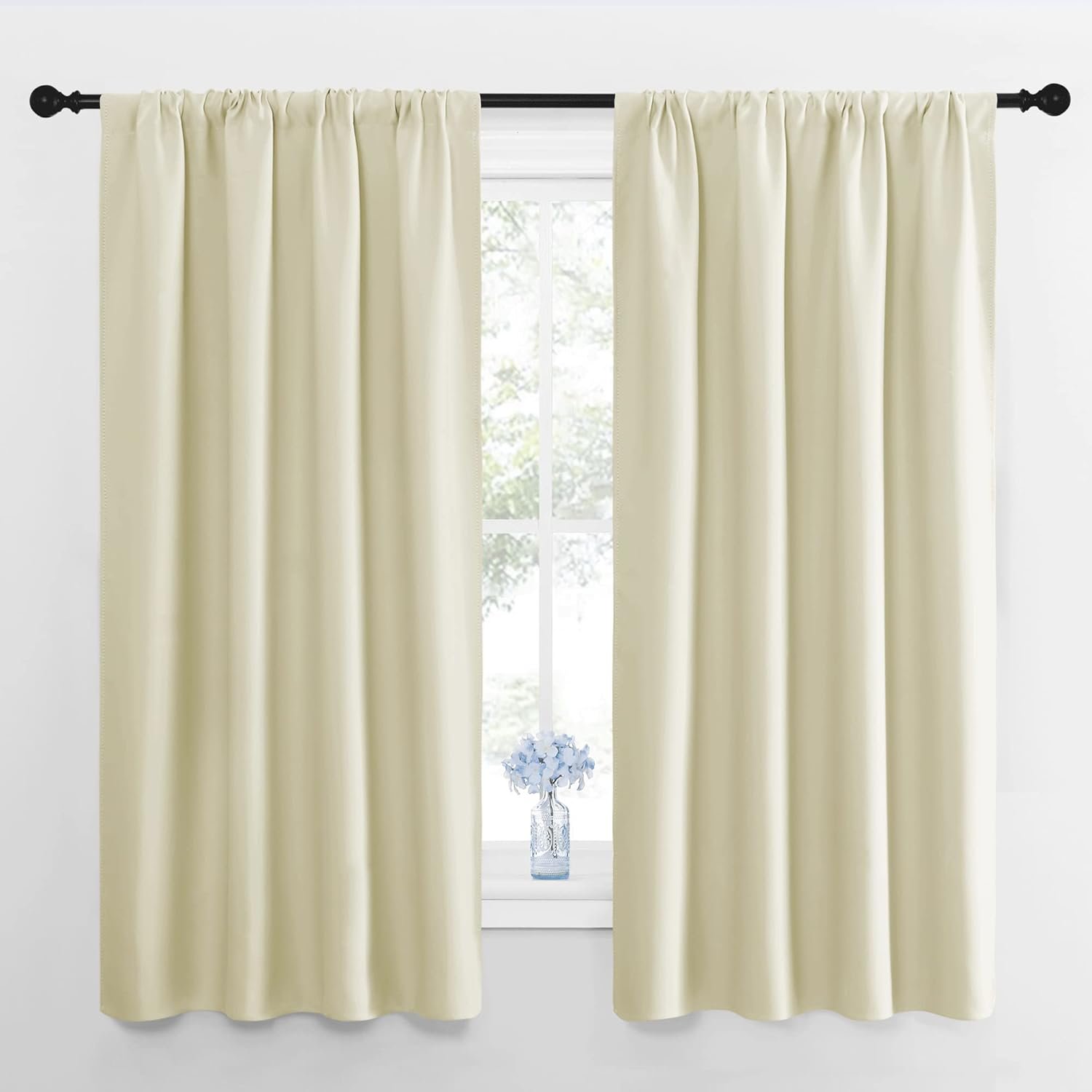 NICETOWN Blackout Curtains for Living Curtains, Room Darkening Window Curtain Panels, Easy-Care Solid Thermal Insulated Draperies/Drapes for Daughter Room (Beige, 2 Panels, 42 by 63)