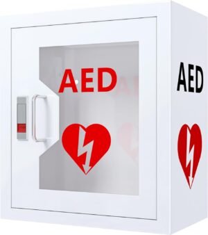 AED Defibrillator Wall Mounted Cabinet, Steel Storage Cabinet with Snap Lock, AED Cabinet fits All Brands AED Defibrillator, 14.2 x 7.8 x 15.7 Inch