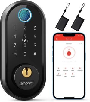 Smart Lock, SMONET Fingerprint Door Lock Smart Deadbolt Keyless Entry – Electronic Digital Keypad with Biometric Fingerprint, Smartphone App Auto Lock Bluetooth Keys Fobs Smartlock for Alexa, Home