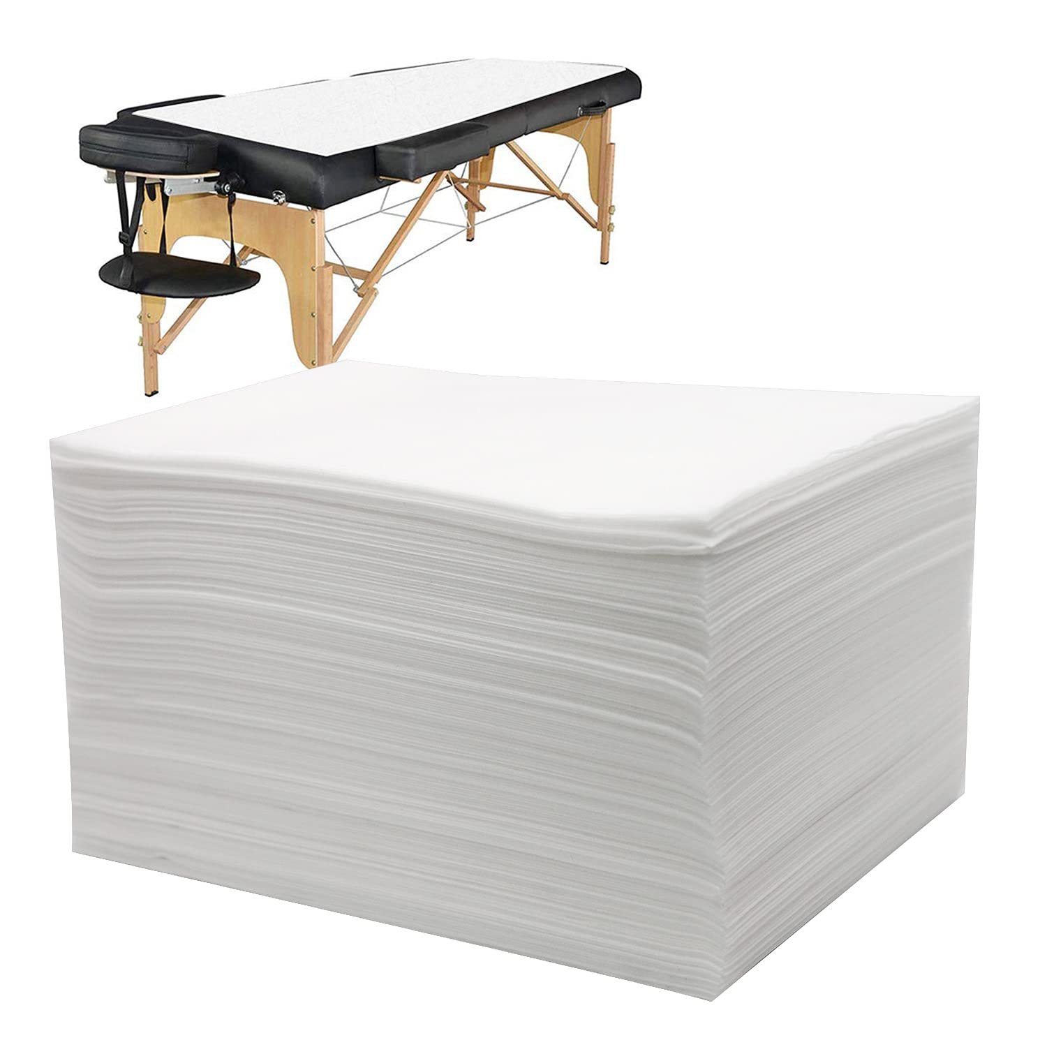 100PCS Massage Table Sheets, Disposable Bed Sheets for Massage Table, Spa Bed Covers for Esthetician, Tattoo, Waxing, Lash Bed, Salon Table, Non-Woven Fabric 71" x 31" (White)