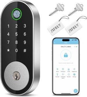 Keyless-Entry Fingerprint Deadbolt Smart Lock: Sifely Keyless Entry Door Lock, Digital Door Keypad, Electronic Deadbolt with Fingerprint & Code Access, Auto Locking, Easy to Install (Silver)