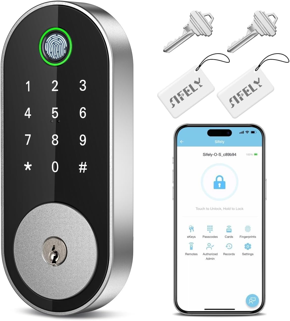 Keyless-Entry Fingerprint Deadbolt Smart Lock: Sifely Keyless Entry Door Lock, Digital Door Keypad, Electronic Deadbolt with Fingerprint & Code Access, Auto Locking, Easy to Install (Silver)