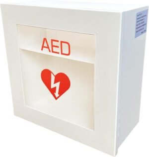 Non Alarmed AED Defibrillator Wall Mounted Storage Cabinet – 14.5” x 7” x 13.75” Steel AED Holder Defibrillator Cabinet for Emergency at Church, Fitness Center, Home, Office, Warehouse