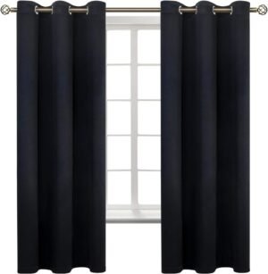 BGment Black Blackout Curtains for Bedroom 63 Inches Long, Black Out Room Darkening Light Blocking Thermal Insulated Grommet Window Drapes, Each Panel 42 Inch Wide