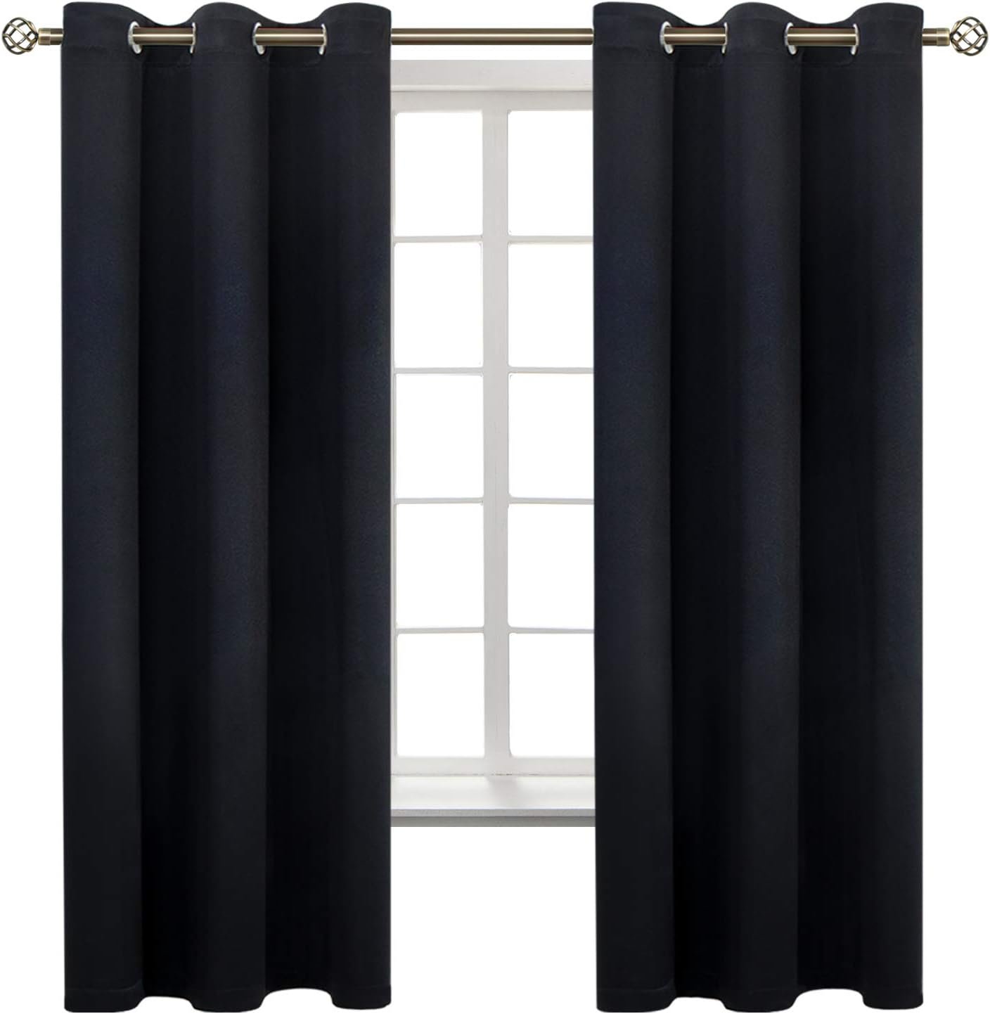 BGment Black Blackout Curtains for Bedroom 63 Inches Long, Black Out Room Darkening Light Blocking Thermal Insulated Grommet Window Drapes, Each Panel 42 Inch Wide