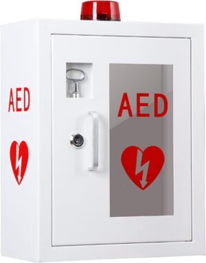 AED Defibrillator Wall Mounted Cabinet with Alarm, Aed Cabinet with Lock, AED Medicine Cabinet fits All Brands AED Defibrillator 12.8 x 6.7 x 16.1 inch