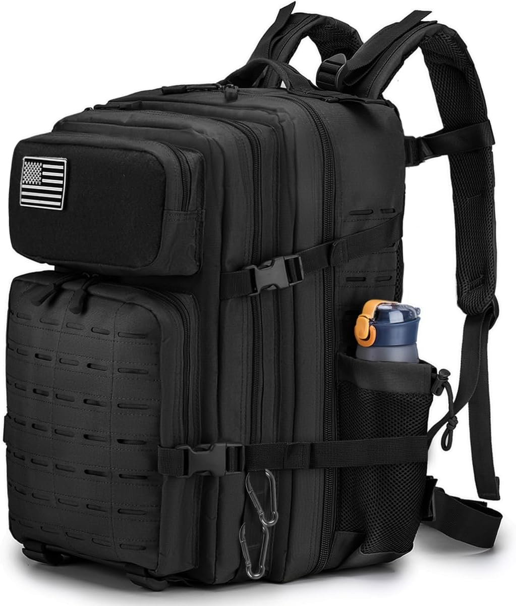 Tactical Military Backpack for Man, 45L Waterproof Army Pack Rucksack Hiking Laptop Backpack 3 Day Bug Out Bag, Includes Two Flags and Two Carabiner