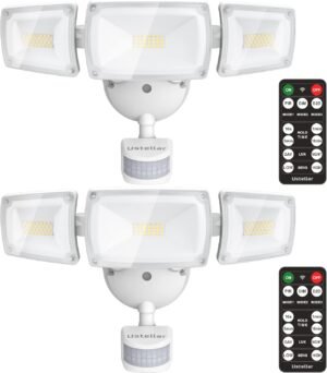 USTELLAR 55W Security Lights Motion Outdoor with Remote, Motion Sensor Outdoor Light Dusk to Dawn 5500LM 5000K, IP65 Waterproof, Motion Detected Flood Lights Wired for Yard, House, 2 Pack