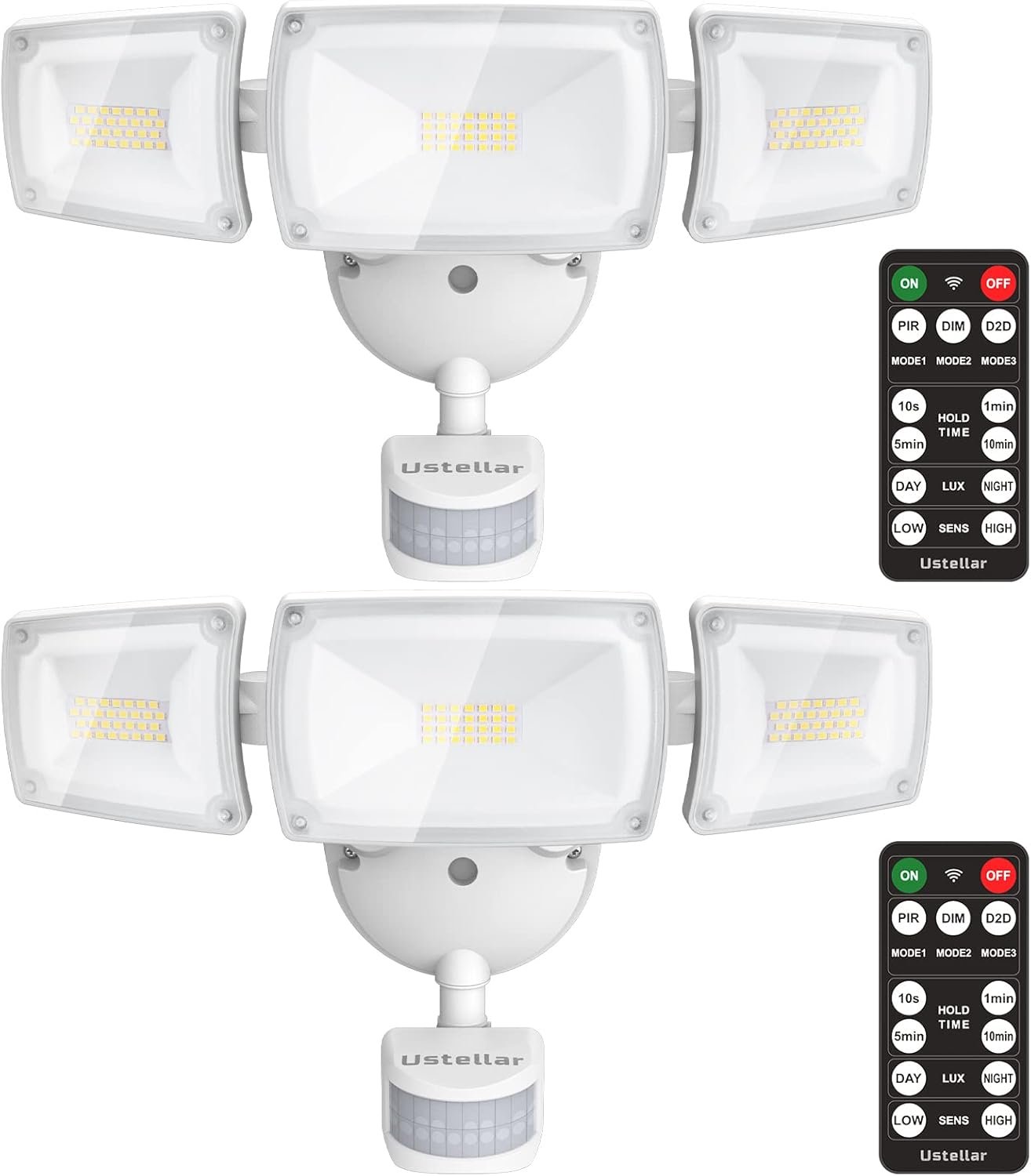 USTELLAR 55W Security Lights Motion Outdoor with Remote, Motion Sensor Outdoor Light Dusk to Dawn 5500LM 5000K, IP65 Waterproof, Motion Detected Flood Lights Wired for Yard, House, 2 Pack