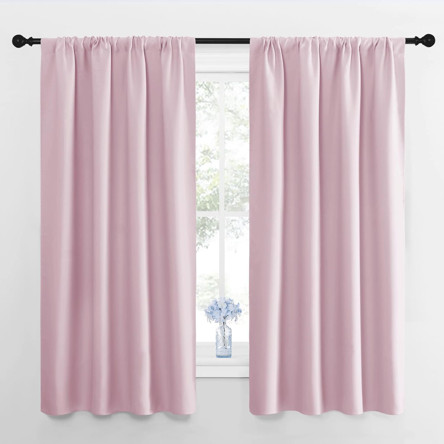 NICETOWN Room Darkening Curtains for Girls Room - Nursery Essential Thermal Insulated Solid Rod Pocket Top Drapes (Lavender Pink=Baby Pink, 1 Pair, 42 x 63 Inch)
