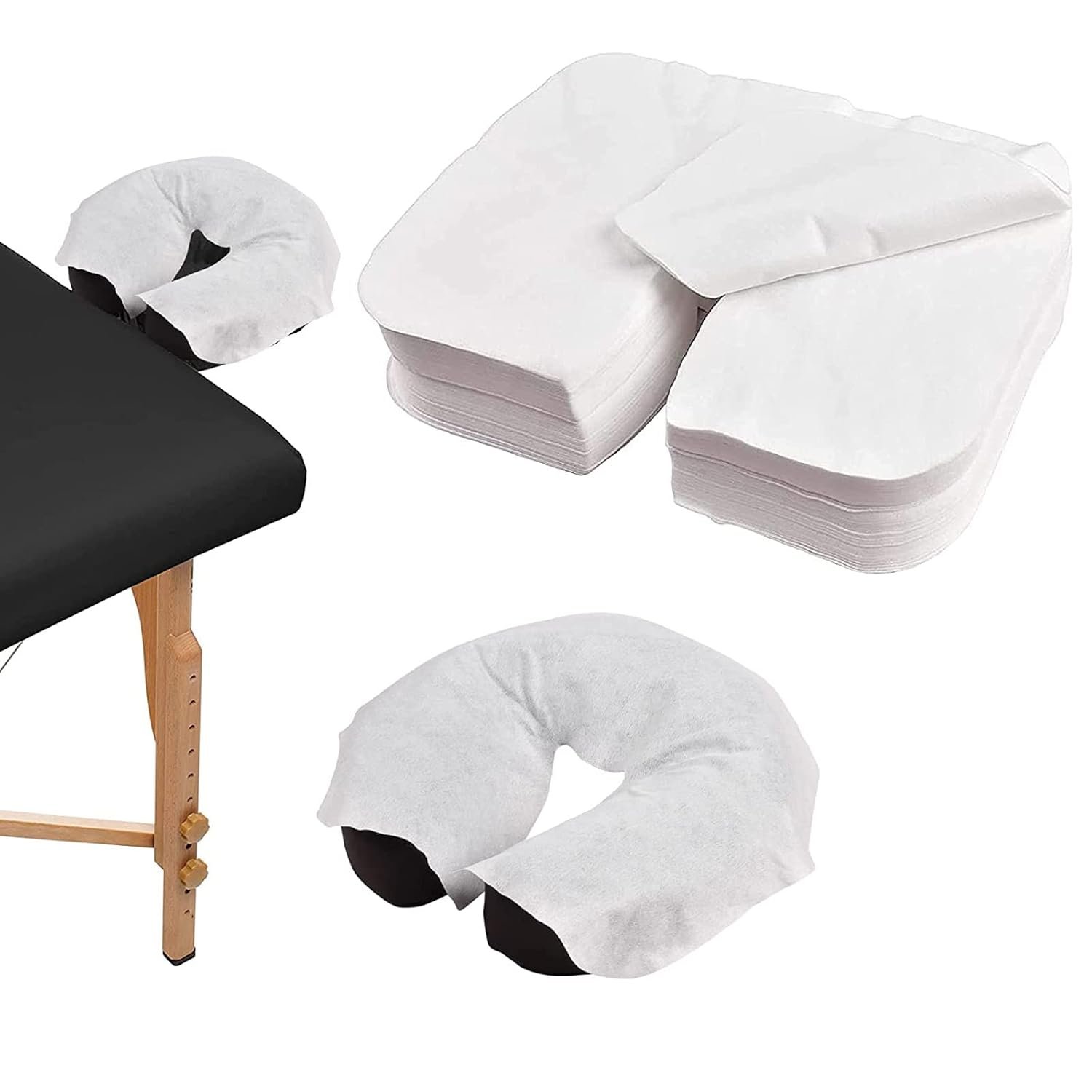 Kalolary 200Pcs Disposable Face Cradle Covers, Ultra Soft Non-Sticking Flat Face Rest Cover White Headrest Covers for Massage Tables, Chairs and Spa Bed