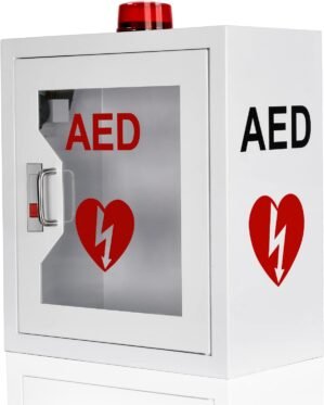 AED defibrillator Portable Machine, aed defibrillator Boxes, Equipped with Alarm Emergency Strobe Light,Defibrillator case,AED matal Box, AED Box 14.1 x 7.8 x 15.7 Inch