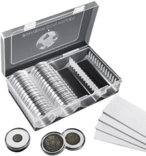 MUDOR 41 mm Coin Holder, 60 Pieces Silver Dollar Coin Capsules with Foam Gasket, Professional Coin Storage Case Box for Coin Collection