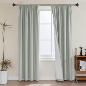 H.VERSAILTEX Full Blackout Curtains with White Liner Room Darkening Window Treatment Curtains Panels 84 inch for Living Room Thermal Insulated Rod Pocket Drapes 2 Panels, 52″ Wx84 L, Light Sage