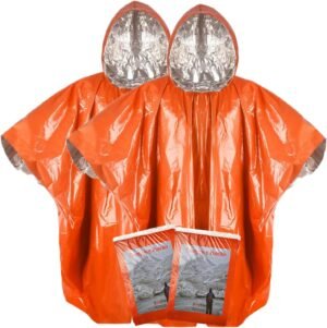 2025 Thickened Emergency Rain Poncho with Mylar Blanket Liner, Heavy Duty Thermal Poncho Survival Blankets for Adult, Reusable Survival Ponchos Survival Gear, Camping, Hiking, Outdoor