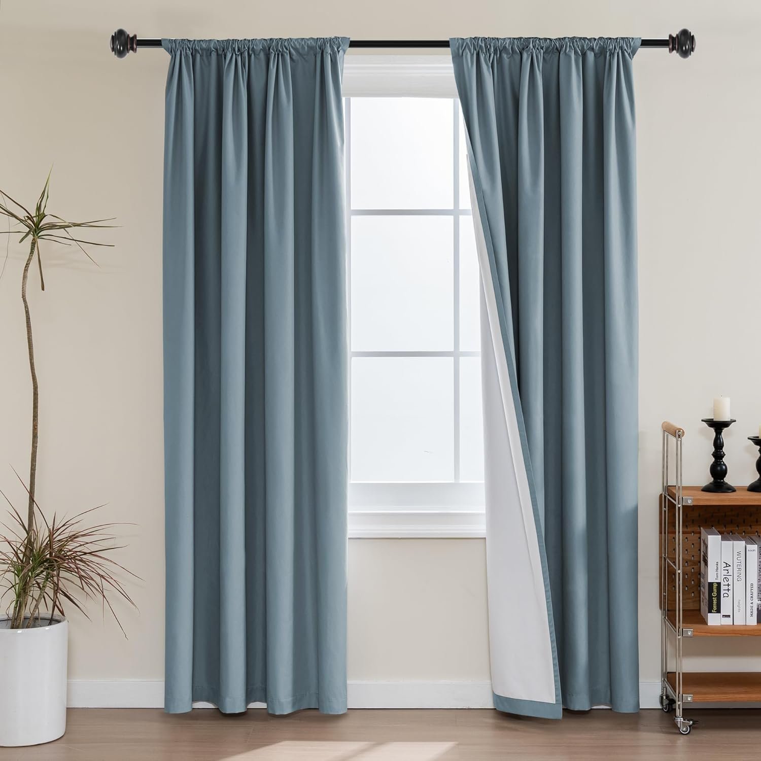 H.VERSAILTEX 100% Blackout Curtains 84 inch Long for Living Room Thermal Insulated Window Treatment Drapes Completely Light Blocking Bedroom Curtains with White Liner, 2 Panels, Stone Blue