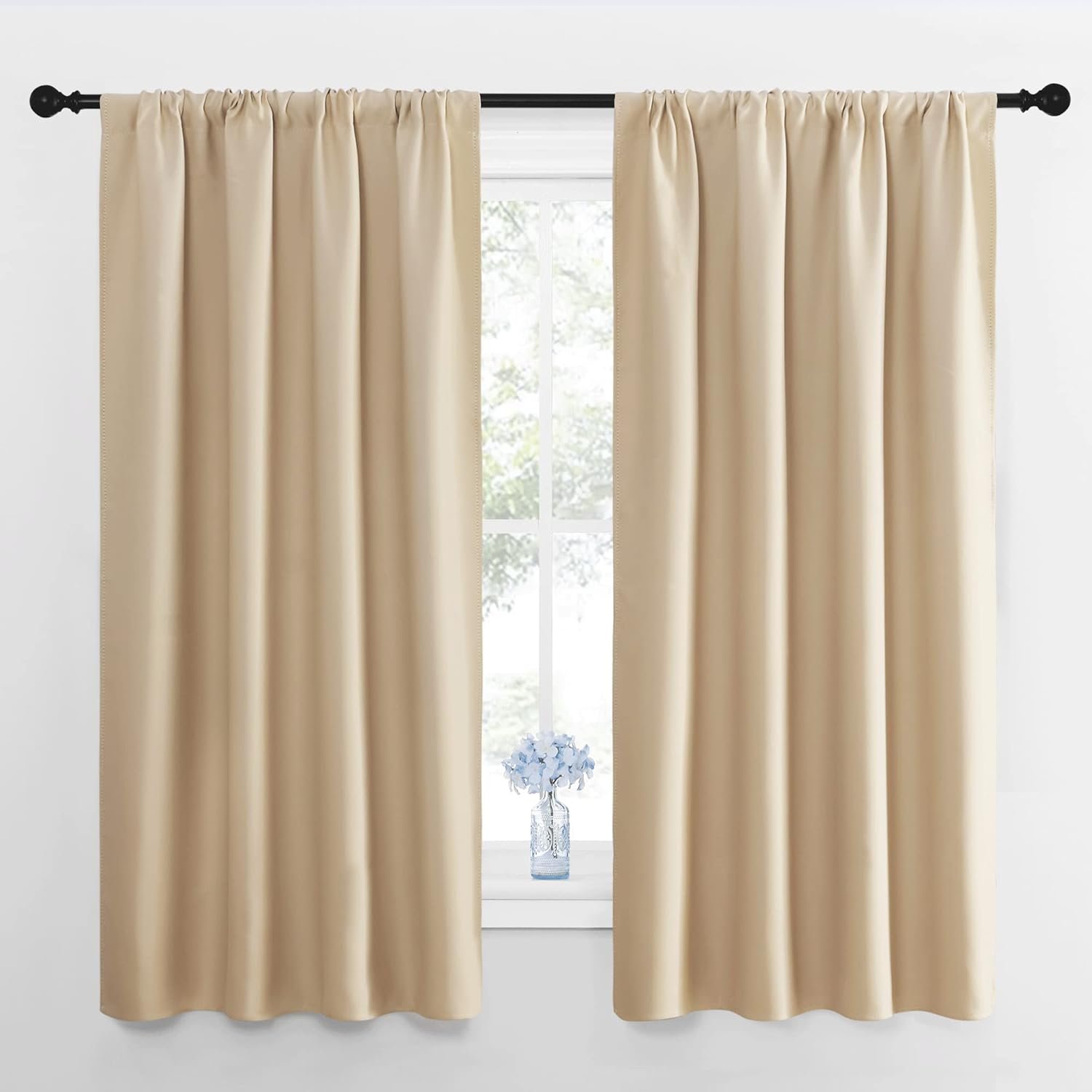 NICETOWN Room Darkening Curtains for Bedroom - Triple Weave Home Decoration Thermal Insulated Solid Window Drapes (Set of 2 Panels, 42 x 63 Inch, Biscotti Beige)