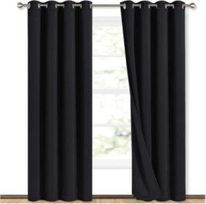 NICETOWN High-End Thermal Curtains, Full Blackout Curtains 84 inches Long for Dining Room, Soundproof Window Treatment Drapes for Hall Room, Black, 52 inches Wide Per Panel, Set of 2 Panels