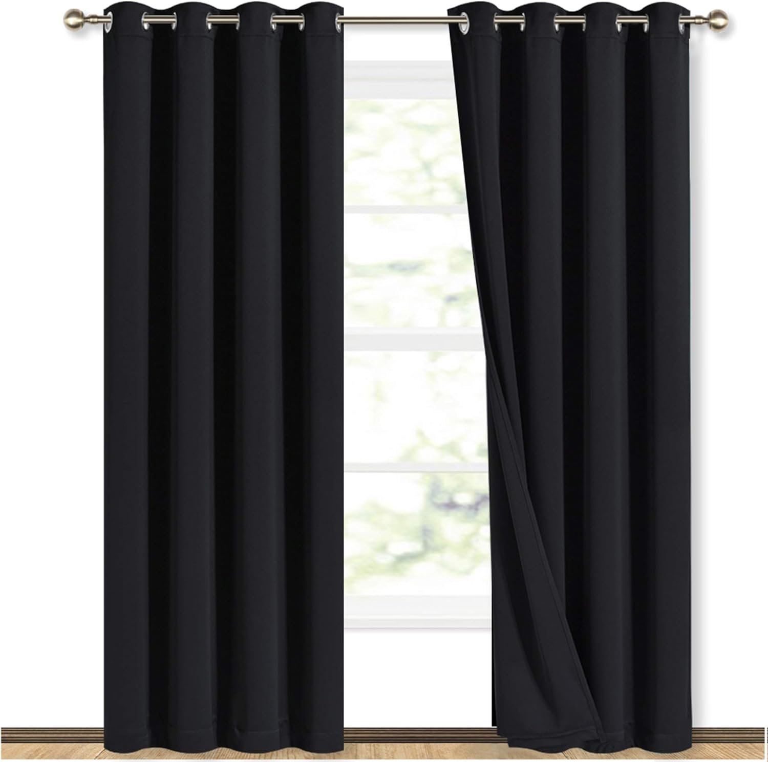 NICETOWN High-End Thermal Curtains, Full Blackout Curtains 84 inches Long for Dining Room, Soundproof Window Treatment Drapes for Hall Room, Black, 52 inches Wide Per Panel, Set of 2 Panels