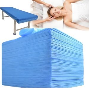 Disposable Bed Sheets 100Pcs Breathable Massage Table Cover 31.5″ x 71″ Thick Non-Woven Fabric Blue Sheets for Massage, Tattoo, SPA, Salon