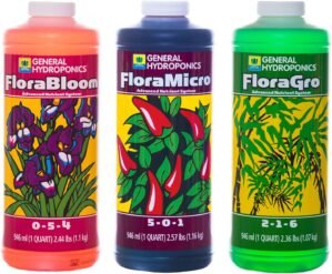 General Hydroponics FloraSeries Hydroponic Nutrient Fertilizer System Trial Pack with FloraMicro, FloraBloom and FloraGro, 1 qt.