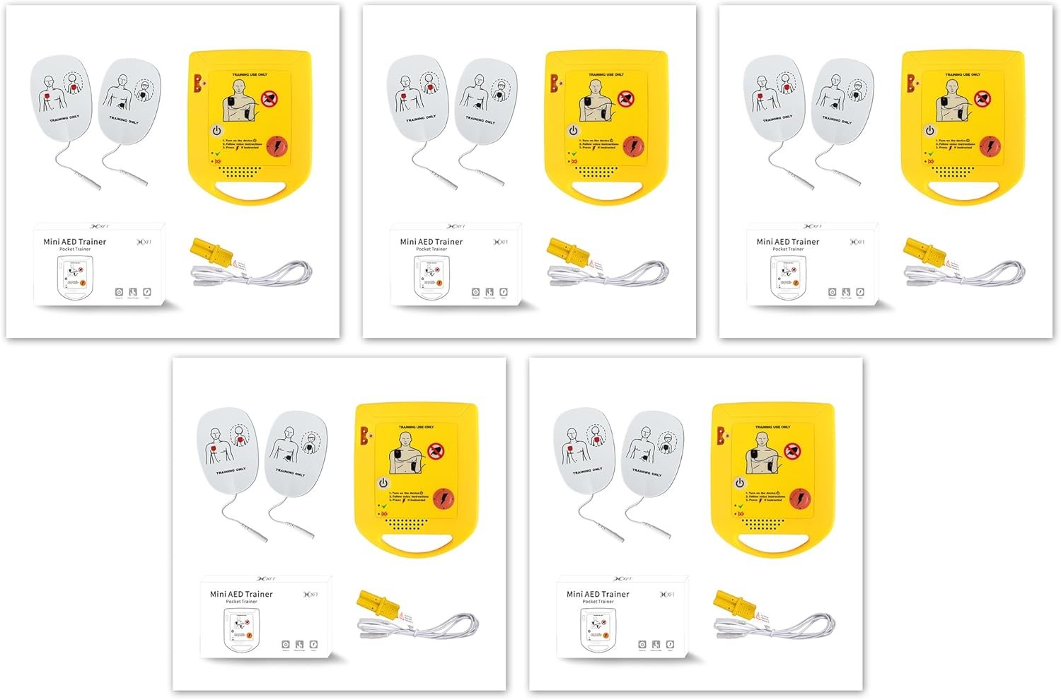 5 Packs Mini AED Trainer, XFT AED Training Device English Language Voice Prompts First Aid Train Machine for Automated External Defibrillator Trainee Student Gift Idea XFT-D0009