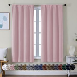 Simplebrand Ava Blush Blackout Curtains for Bedroom 63 Inch Length 2 Panels Set, Nursery Thermal Insulated Energy Saving Rod Pocket Window Treatment Curtains Blackout Drapes, W40 x L63 Inch, Blush
