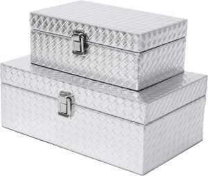 Faux Leather Decorative Jewelry Storage Organizer Boxes Set of 2, Silver