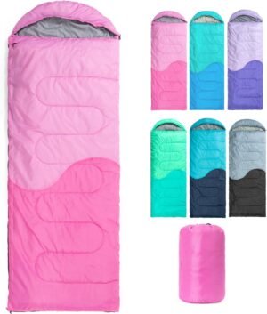Sleeping Bag – 3 Seasons for Adults Kids Boys Girls Camping Hiking – Warm Cold Weather Lightweight Portable with Compression Bag for Backpacking in Spring, Summer, Fall and Winter