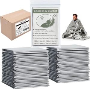 Emergency Foil Thermal Blanket (Pack of 50), 210 x 160 cm (82″ x 63″) Emergency shelter Survival Reflective Blankets Perfect for Outdoors, Hiking, Survival, Marathons or First Aid